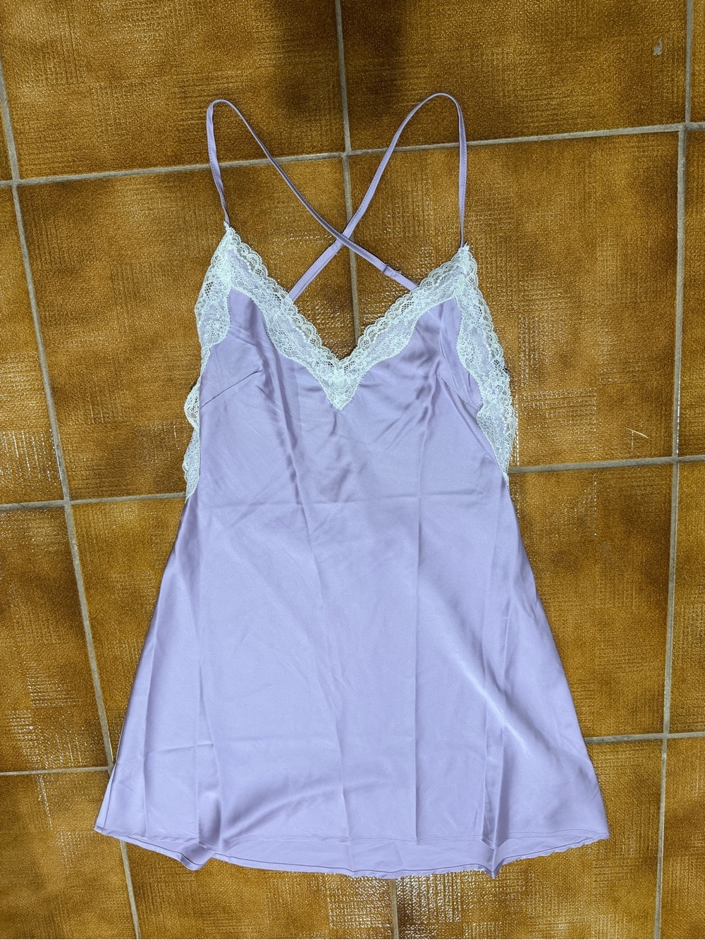 Forever 21 Lavender Satin Chemise with White Lace Trim